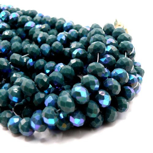 H11a034l06 lot de 30 perles rondelles verre facettées  8 par 6 mm – couleur bleu vert irisé