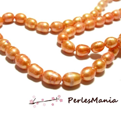 Ref h6y – lot de 10 perles d'eau douce teintées orange saumon – riz ovale 5x7mm