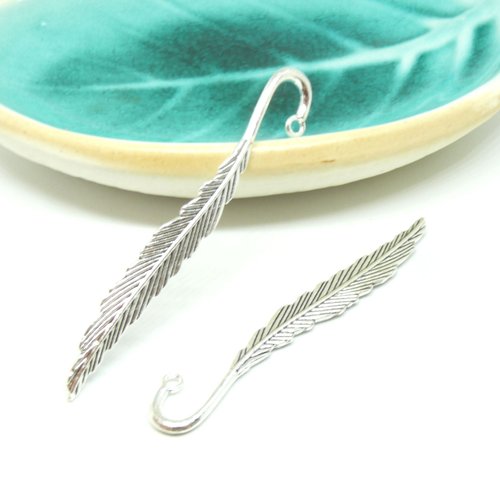 Bu11130923180845 – lot de 2 marque-pages plume à customiser 8cm – métal argent antique