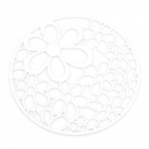Ps11876752 pax 2 estampes pendentif connecteur filigrane cercle multi fleurs  41mm métal finition blanc