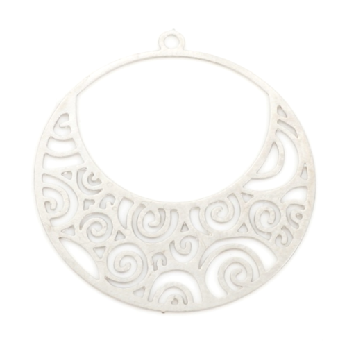 Ps11876738 pax 6 estampes pendentif filigrane spirale dans cercle 25mm métal finition argent platine