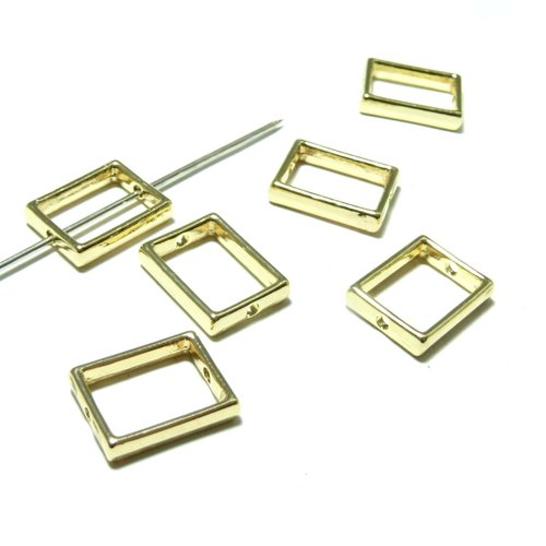 Ps1199380 pax 4 perles intercalaires  cadre rectangle 15mm métal finition dore   idéal pour perles en 8mm