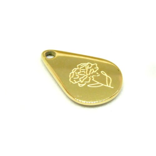 Ps11760894 pax 1 pendentif fleur mois de janvier  13.9mm - finition doré en acier inoxydable