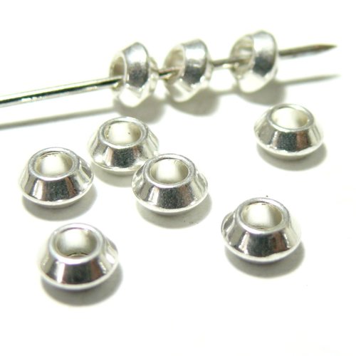 Ps1171800 pax 50 perles intercalaires rondelles toupie bicône 6mm métal couleur argent platine