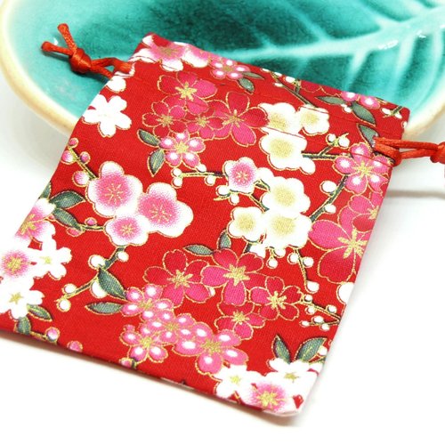 Ps11530457 pax 2 pochettes, sachets pochons  fleurs rouge 14  par 10 cm pour  cadeaux, bijoux, dragée...