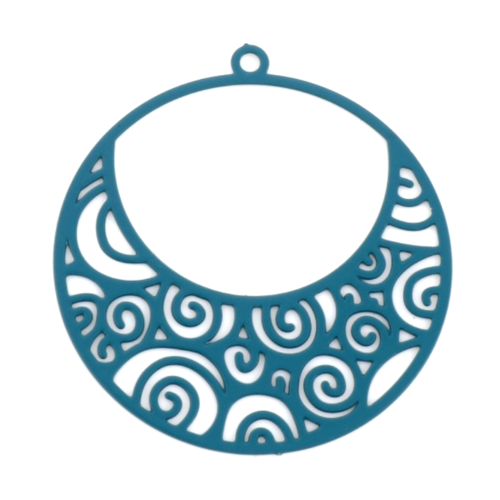 Ps11876741 pax 6 estampes pendentif filigrane spirale dans cercle 25mm métal finition bleu vert pétrole