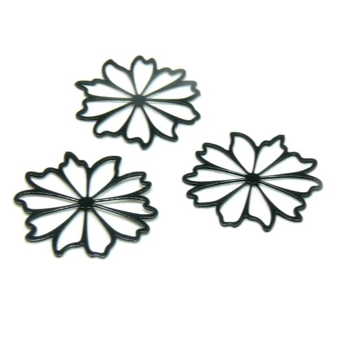 Ps11876745 pax 10 estampes pendentif filigrane fleur 17mm métal finition noir