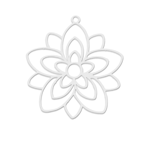 Ps11846905 pax 1 pendentif fleurs de lotus 30.5mm acier inoxydable 304 finition argenté rhodié