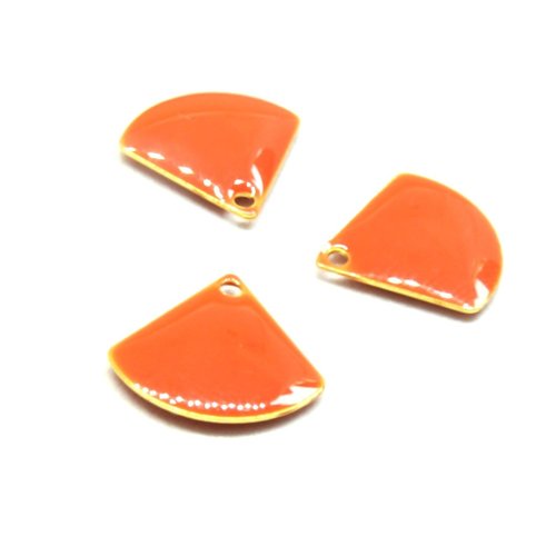 Ps110238234 pax 4 sequins médaillons émaillés eventail 13 par 12mm orange flashy