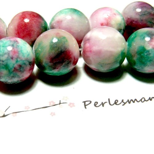 Ref r73090 lot de 20 perles rondes 6mm jade mashan teintée rose vert