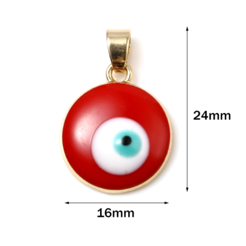 Ps11724025 pax 1 pendentif œil de protection médaillon style émaillés 24 par 16mm métal coloris doré et rouge