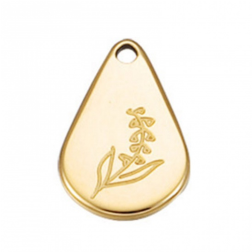 Ps11760898 pax 1 pendentif fleur mois de mai  13.9mm - finition doré en acier inoxydable - pour bijoux raffinés