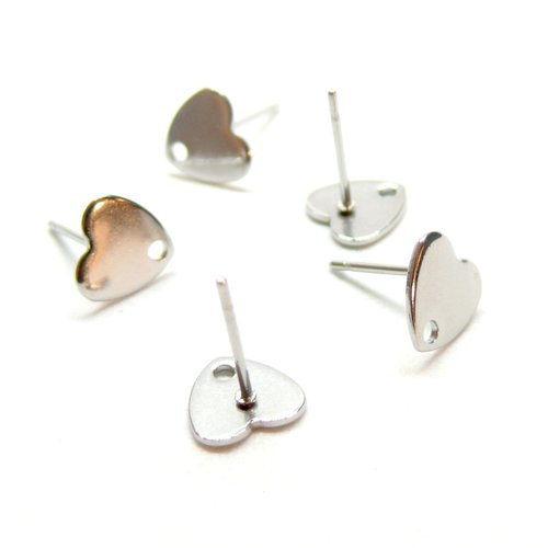 Bu112401121455153587 pax 20 boucles d'oreilles, puces coeur 8mm avec trou, acier inoxydable 304, finition argenté