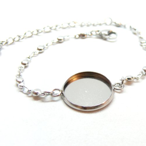 Hl248001pa pax 1 bracelet chaine pour support de cabochon en 12mm, acier inoxydable 304, finition argenté