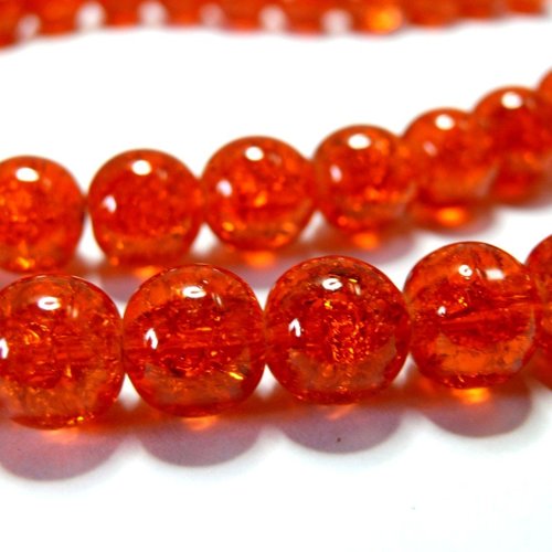 40 perles de verre craquelé, rondes 10mm, coloris orange