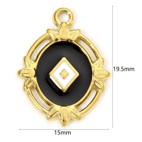 Ps11930879 pax 1 pendentif, médaillon émaillé noir 19mm, acier inoxydable 304 doré