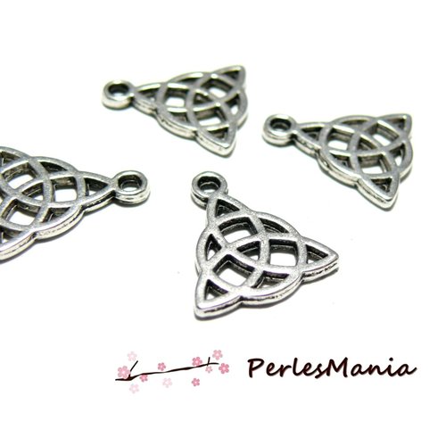 H16269 pax 10 pendentifs, breloques symbole celte, celtique, tribal, métal couleur argent antique