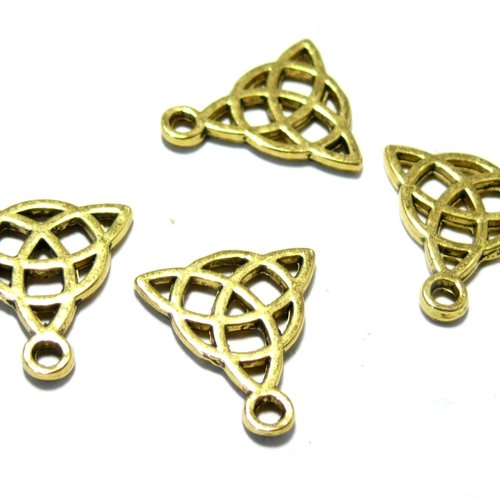 H16269 pax 10 pendentifs, breloques symbole celte, celtique, tribal, métal couleur doré