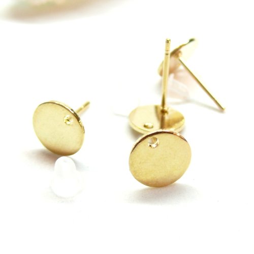 H11k1840102g pax 4 boucles d'oreille, clou, puce avec trou 8mm acier inoxydable 304 avec embouts, finition doré, placage ionique