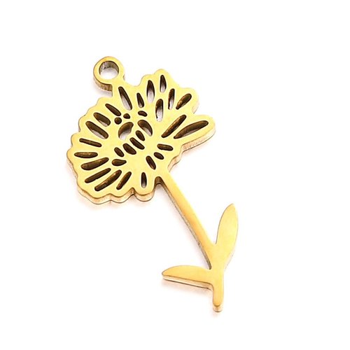 Ps110912880 pax 1 pendentif fleur sur tige 20 mm, symbole mois d' avril, acier inoxydable 304 finition doré, pour bijoux raffinés