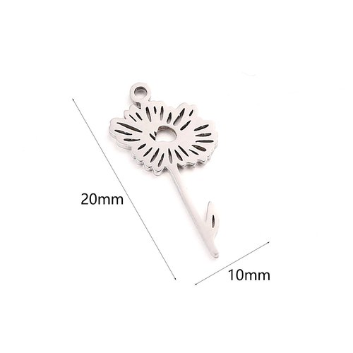 Ps110912868 pax 2 pendentifs fleur sur tige 20 mm, symbole mois de avril, acier inoxydable 304 finition argenté, pour bijoux raffinés