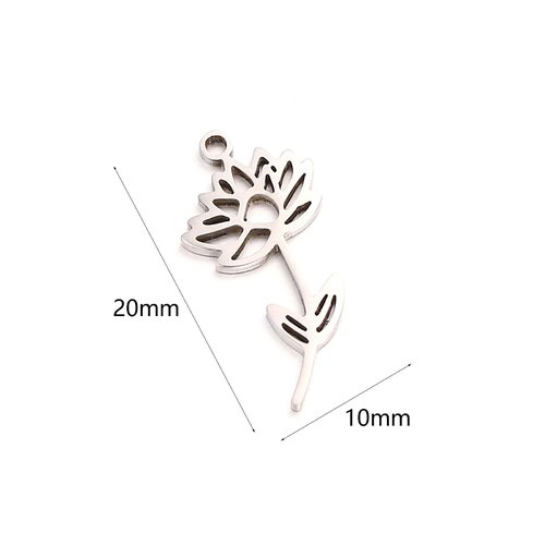 Ps110912871 pax 2 pendentifs fleur sur tige 20 mm, symbole mois de juillet, acier inoxydable 304 finition argenté, pour bijoux raffinés