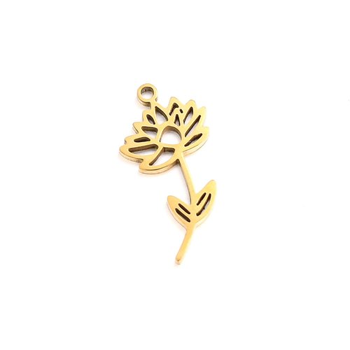 Ps110912883 pax 1 pendentif fleur sur tige 20 mm, symbole mois de juillet, acier inoxydable 304 finition doré, pour bijoux raffinés