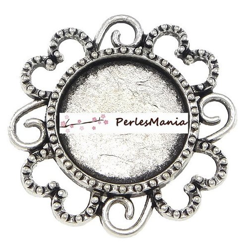Ref 240 lot de 4 pendentifs, connecteur arty fleur 14mm, laiton finition argent antique