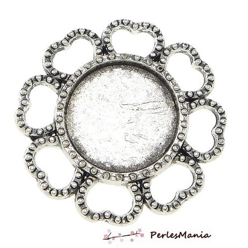 Ref 238 pax 4 connecteurs rond, petale arty 14 mm, laiton finition argent antique, diy