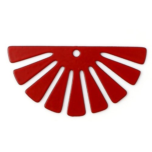 Ps11738708 pax 6 estampes, pendentifs, demi cercle style, éventail 35 mm, métal coloris rouge