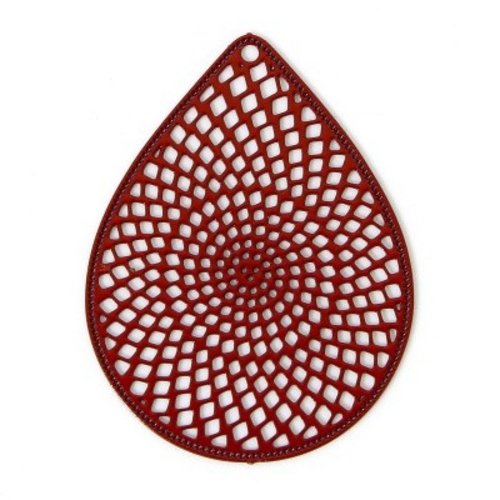 Ps11919134 pax 10 estampes, pendentifs goutte 29mm, métal finition rouge