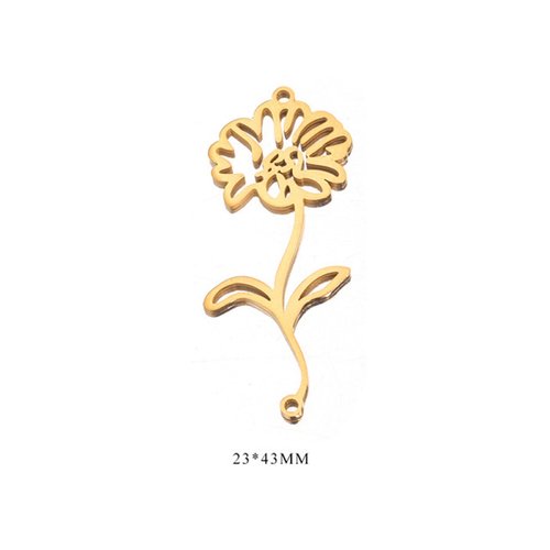 Ps11903756 pax 1 connecteur fleur du mois d' avril 43mm, acier inoxydable 304, finition doré à l'or fin 18k