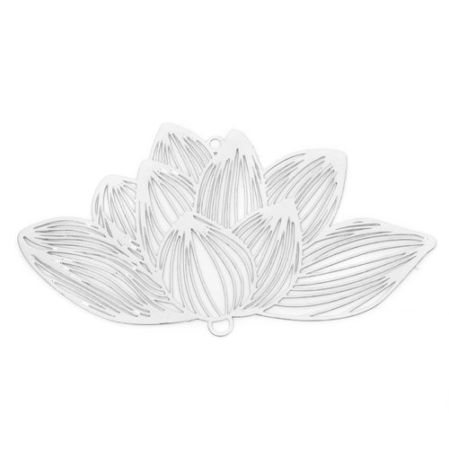 Ps11935552 pax 2 estampes, connecteur filigrane, fleur de lotus 71mm, métal finition argenté