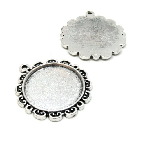 A18228 pax 2 supports de pendentif 25mm, arty fleur, laiton coloris argent antique