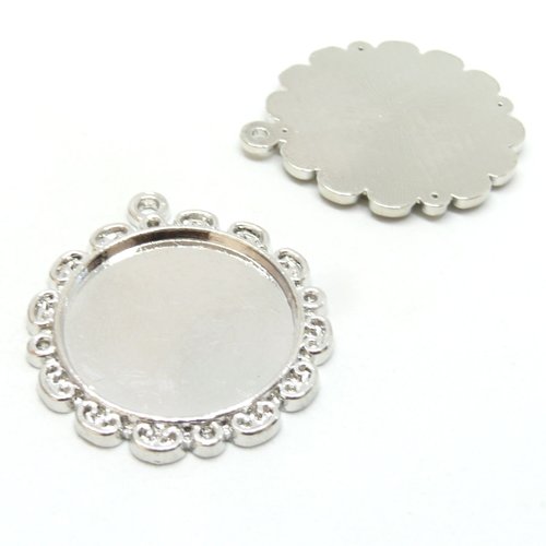 A18228 pax 2 supports de pendentif, arty fleur 25mm, laiton coloris argent vif