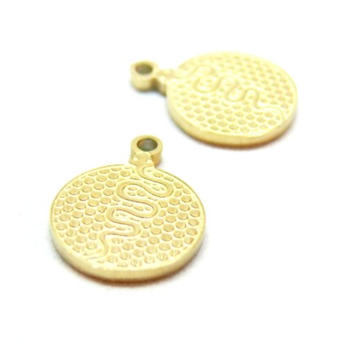 H11m31711g pax 2 pendentifs, médaillon serpent 12mm, acier inoxydable 316l doré à l'or fin 18k, placage ionique