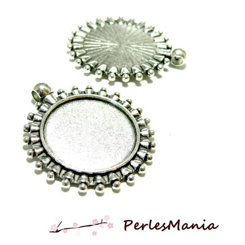 Ref 144 lot de 5 supports de pendentifs arty art deco 25mm, laiton coloris argent antique