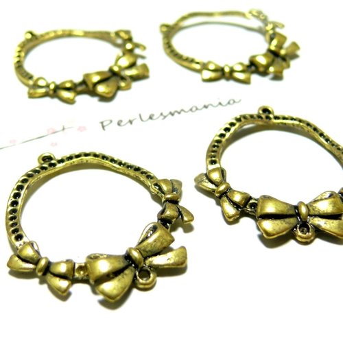 Ref 10750 lot de 4 breloques, pendentif, connecteur triple noeud, métal couleur or antique