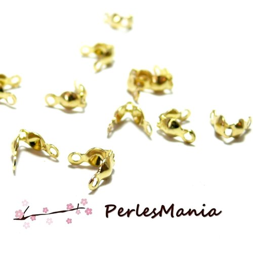 H11yw000147 pax 20 embouts, fermoirs à plier, cache noeud 4 par 8mm, acier inoxydable 304 finition doré à l'or fin 18k