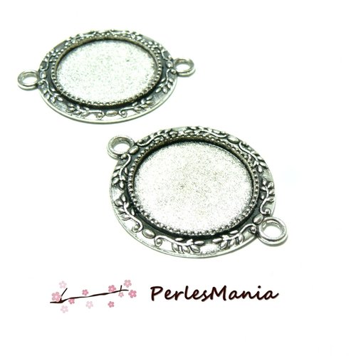 Ref 15042615162820 pax 2 supports de connecteurs rond lierre arty 20mm, laiton finition argent antique