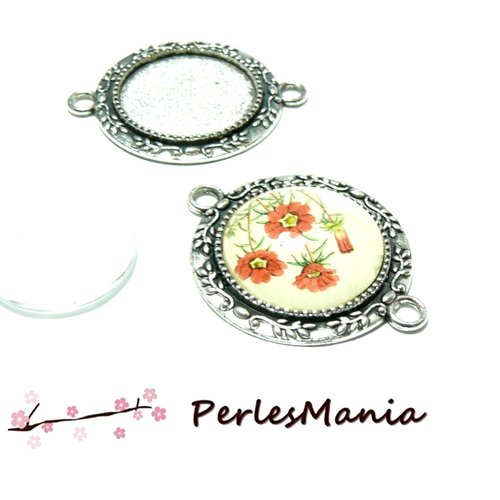 Bu1115042615162820 lot de 4 pièces: 2 connecteur rond lierre arty vieil argent et 2 cabochons en 20mm ( vendu sans image digitale )