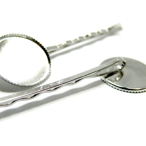 Lot de 4 supports de barrette, bob pin, plateau, 20mm, laiton finition argent platine