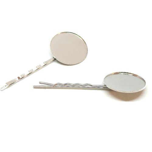 Pax 4 supports de barrettes, bob pin, plateau dentelle 25mm métal coloris argent platine