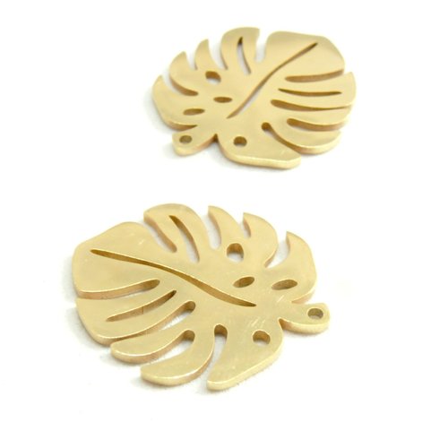 Hn090jn8232 pax 2 pendentifs feuille de monsterra 24mm, acier inoxydable finition doré pour bijoux raffinés