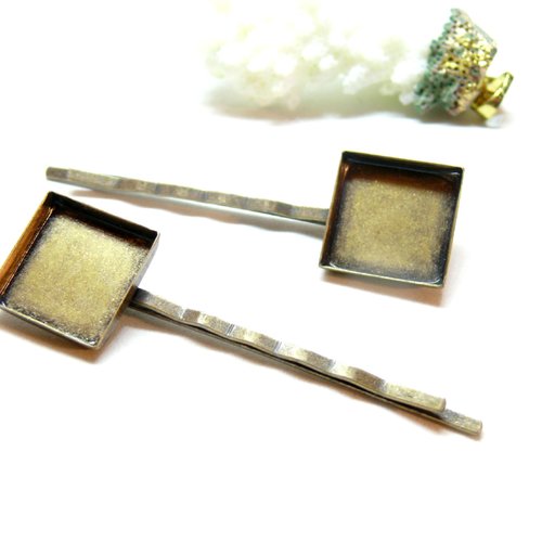 Pax 2 supports de barrettes, bob pin, bord épais, carré 16mm, laiton, finition bronze