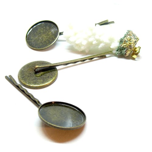 10 supports de barrettes 20mm bronze ronde qualité pour création de bijoux
