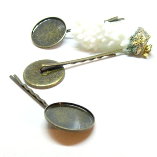 4 supports de barrettes 20mm bronze ronde qualité pour création de bijoux