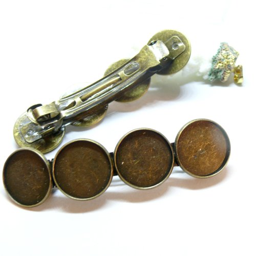 Ps6416411 lot de 2 barrettes clips, pince a cheveux, laiton finition bronze, pour 4 cabochons en 20mm