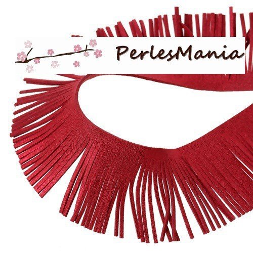 S1161371 2 mètres galon frange en suedine rouge paillette creation pompons 50mm
