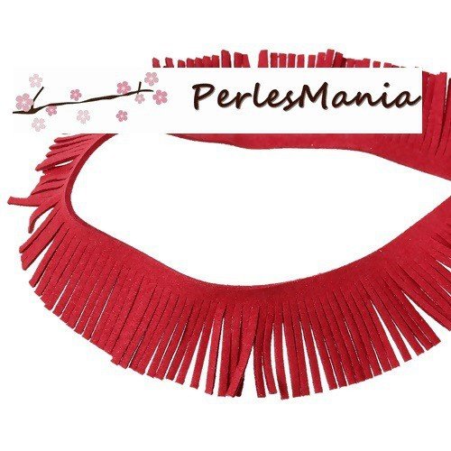 S1161362 - 2m galon frange en suedine rouge creation pompons 50mm